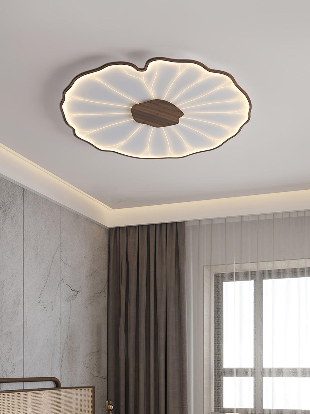 Solara Lotus Leaf Ceiling Light with Wood Finish