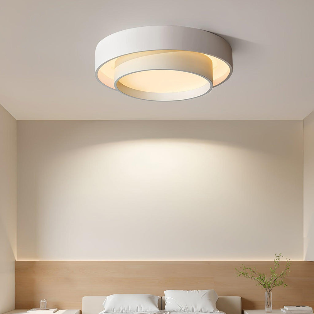 Orina Ceiling Light with Double Ring in Gray, Black & White, Cylindrical Shape
