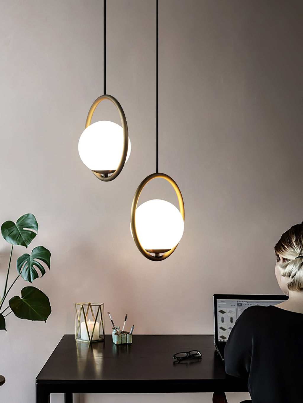 Modern Brass Ring Globe Glass Pendant Light 1-Light