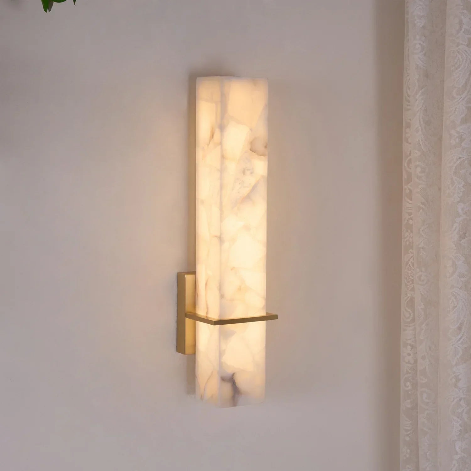 Ritta Wall Lamp White Alabaster Brass Modern Cuboid