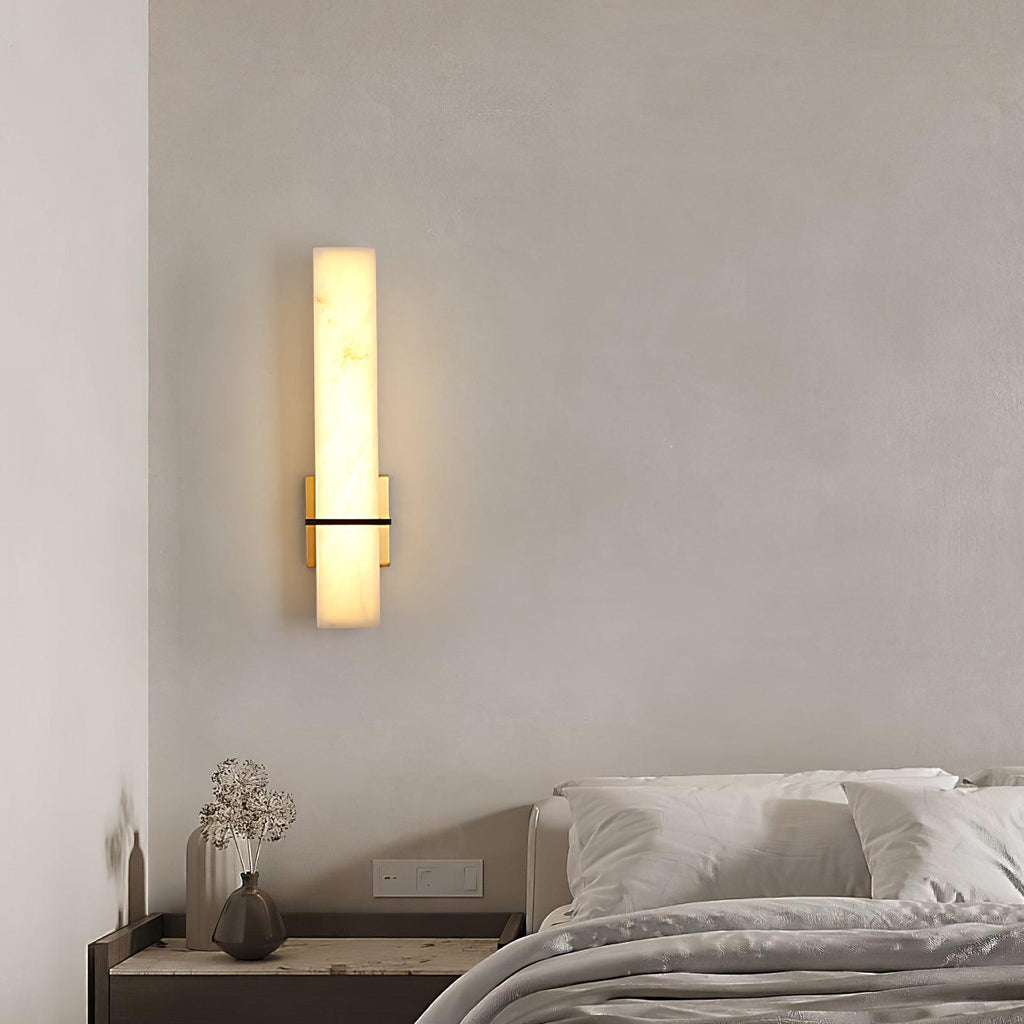 Ritta Wall Lamp White Alabaster Brass Modern Cuboid