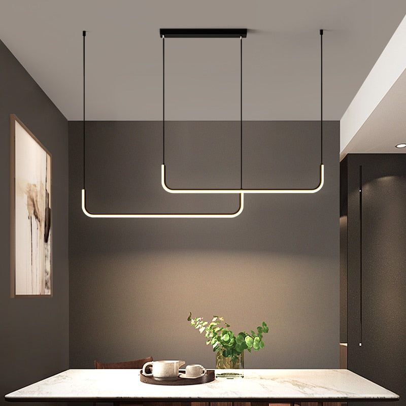 Clen Minimalist Linear Suspension Gold/Black. Living Room