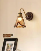 Wall Lamp Amber Glass Shade Walnut Gold Vintage Modern Sconce