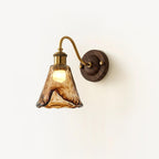 Wall Lamp Amber Glass Shade Walnut Gold Vintage Modern Sconce