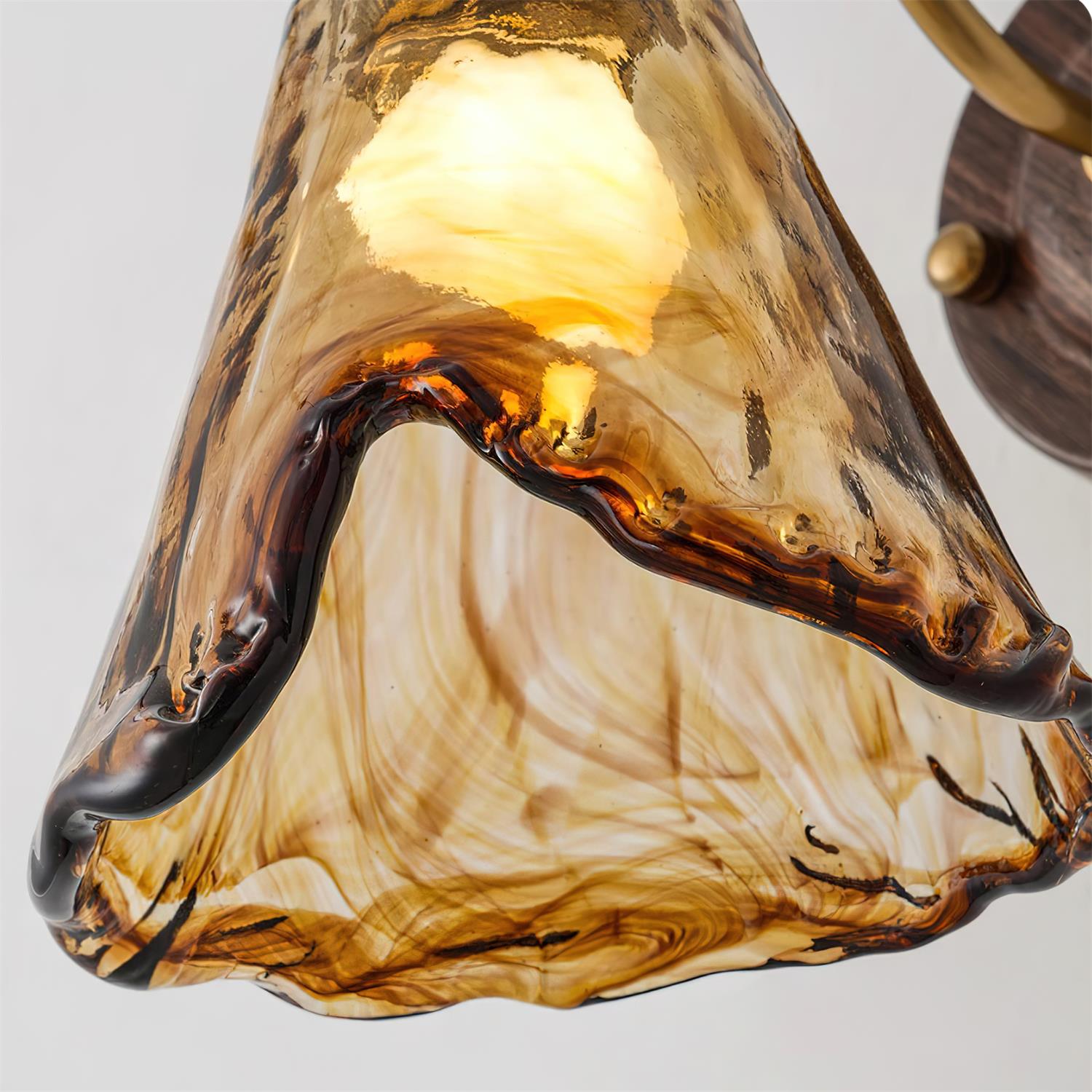 Wall Lamp Amber Glass Shade Walnut Gold Vintage Modern Sconce