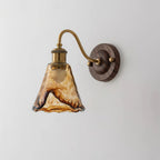 Wall Lamp Amber Glass Shade Walnut Gold Vintage Modern Sconce