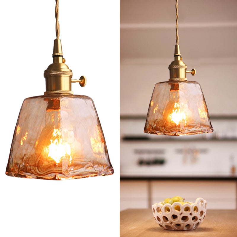 Zina Vintage Geometric Glass Suspension. Brass. Living Room