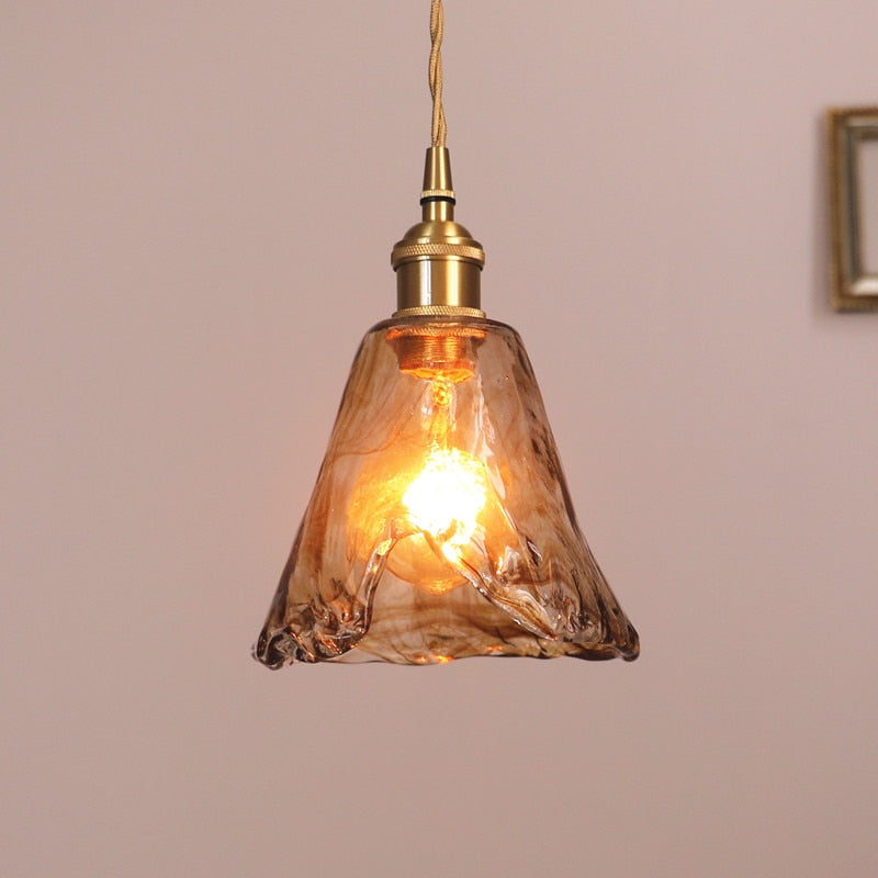 Zina Vintage Geometric Glass Suspension. Brass. Living Room