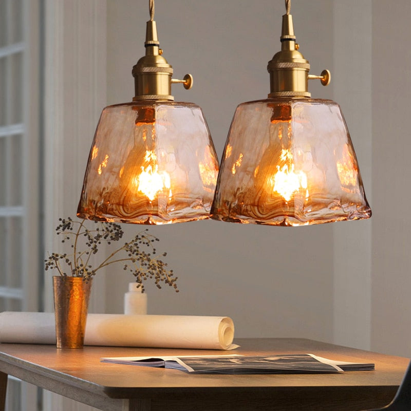 Zina Vintage Geometric Glass Suspension. Brass. Living Room