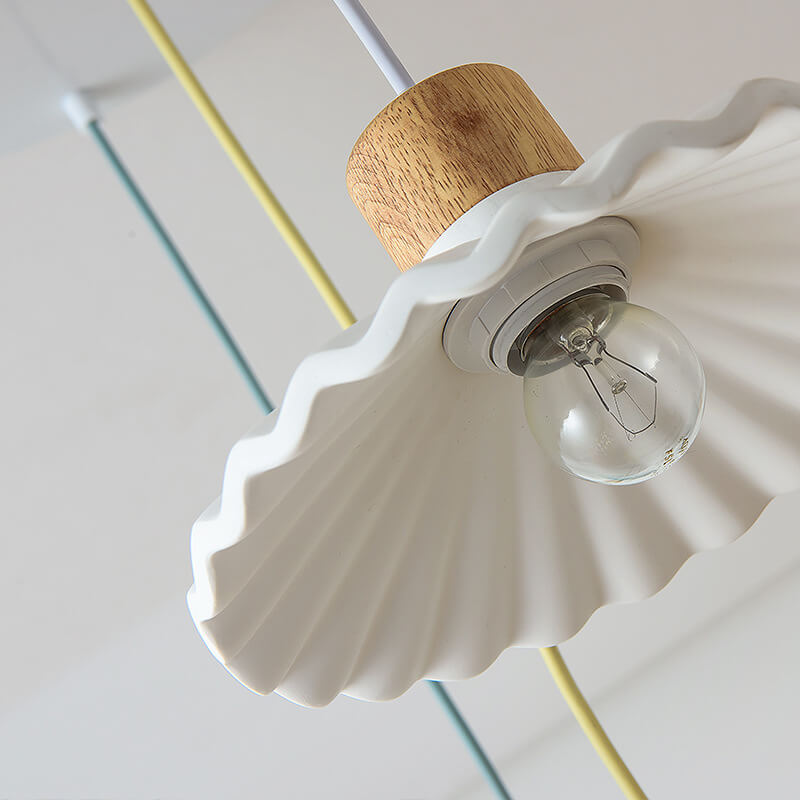 Modern Wood and Cement Scalloped Pendant Light | 1-Light