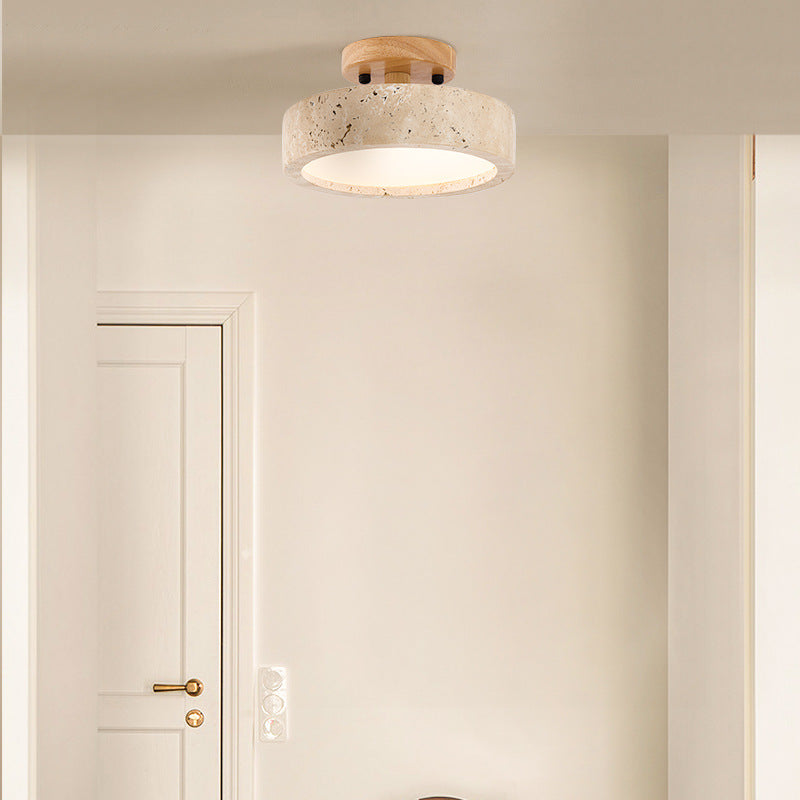 Modern Minimalist Travertine Round LED Ceiling Light 1-Light
