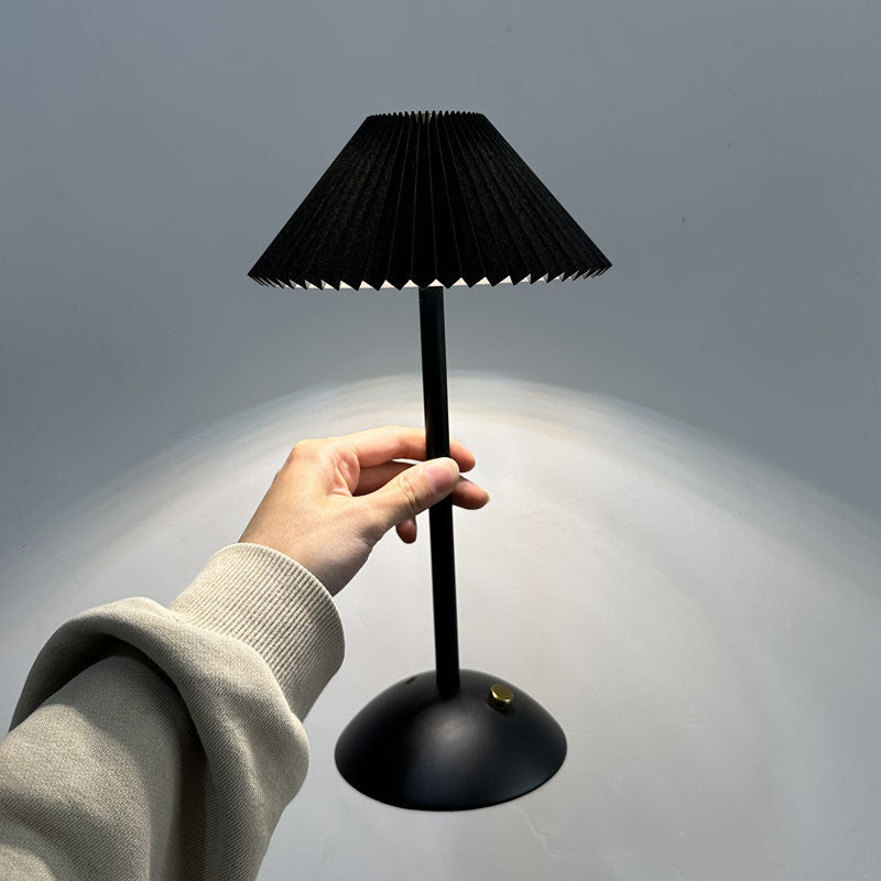Scandinavian Brass Pleated Fabric Cone Table Light | 1-Light