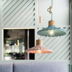 Modern Wood and Cement Scalloped Pendant Light | 1-Light