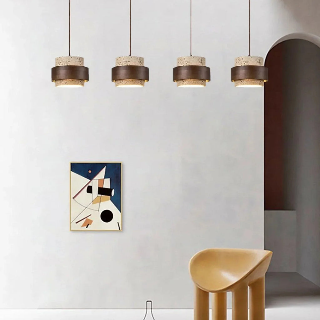 Orvina Travertine Cylinder Pendant - Japandi Stone Kitchen Island