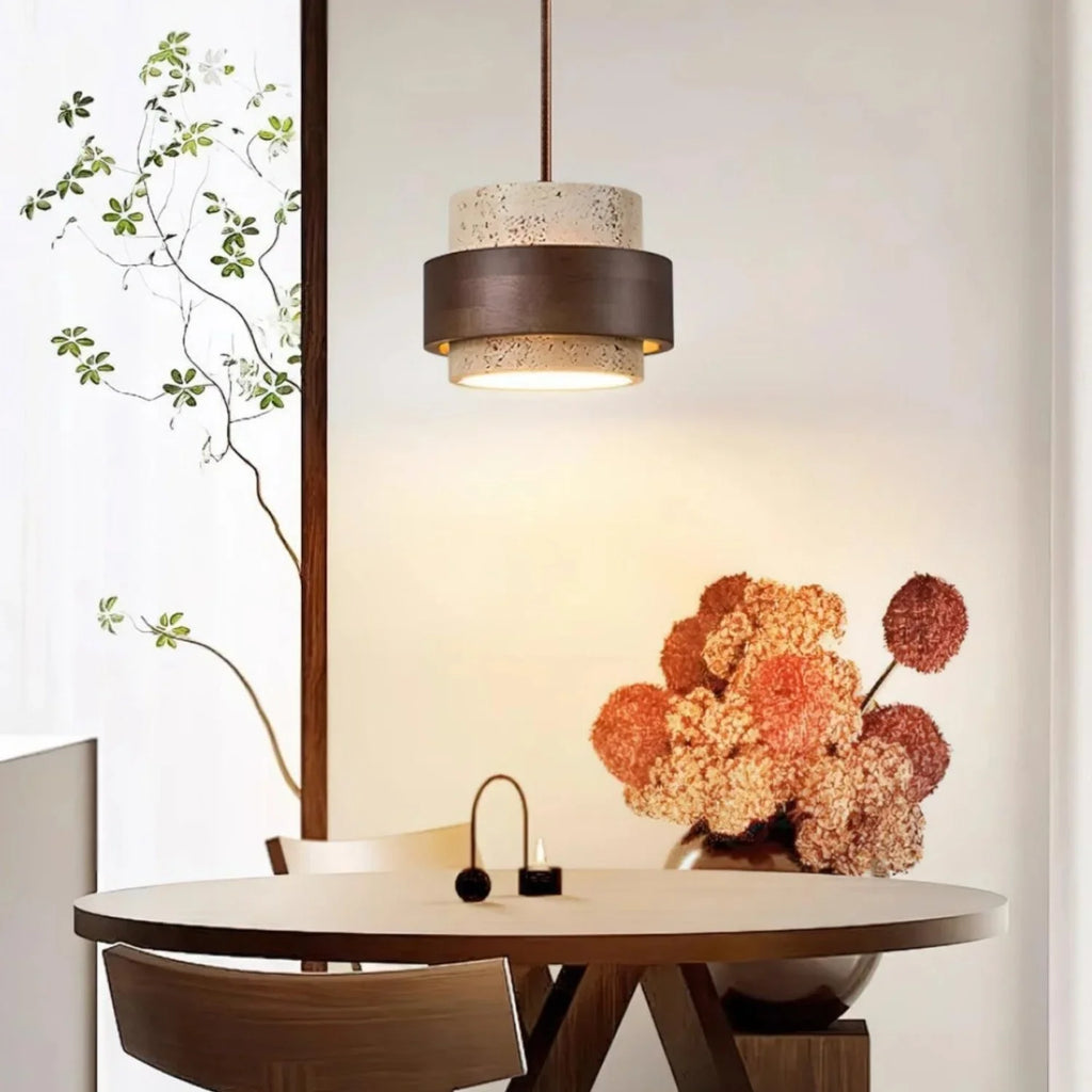 Orvina Travertine Cylinder Pendant - Japandi Stone Kitchen Island