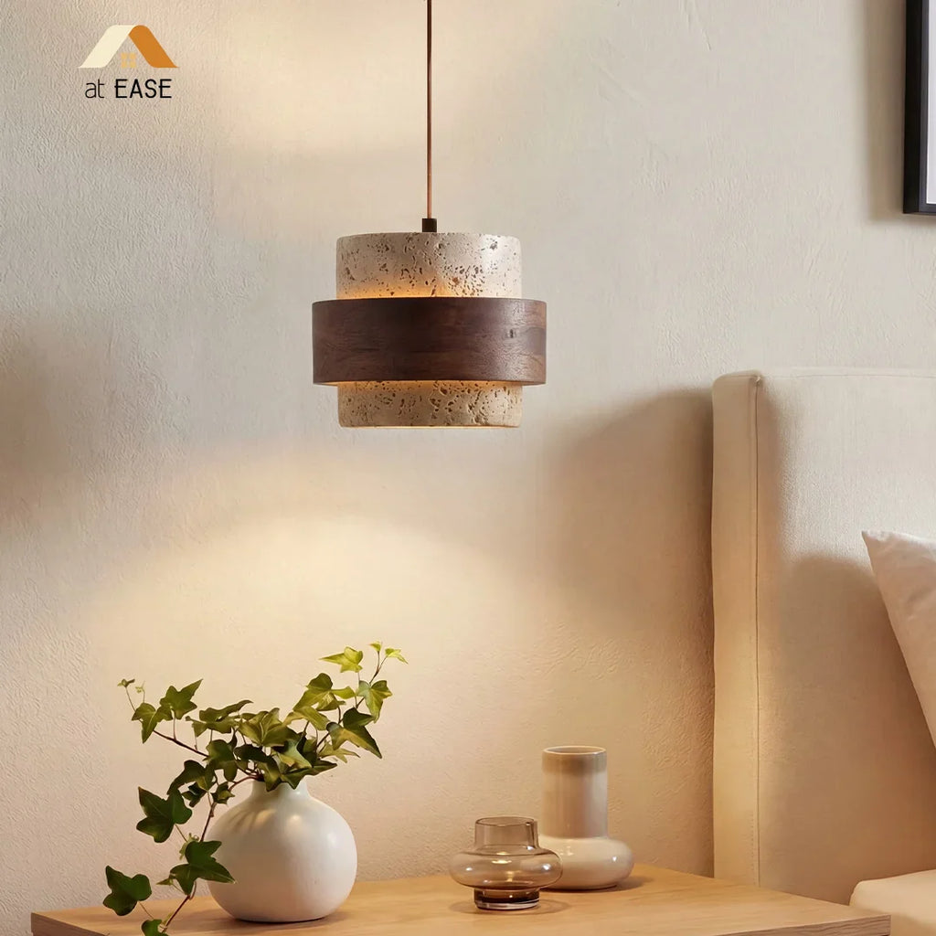 Orvina Travertine Cylinder Pendant - Japandi Stone Kitchen Island