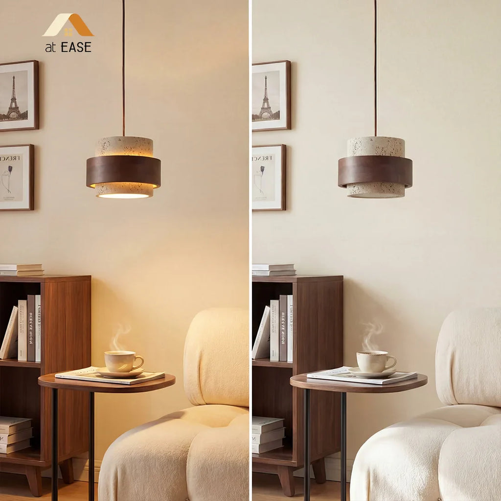 Orvina Travertine Cylinder Pendant - Japandi Stone Kitchen Island