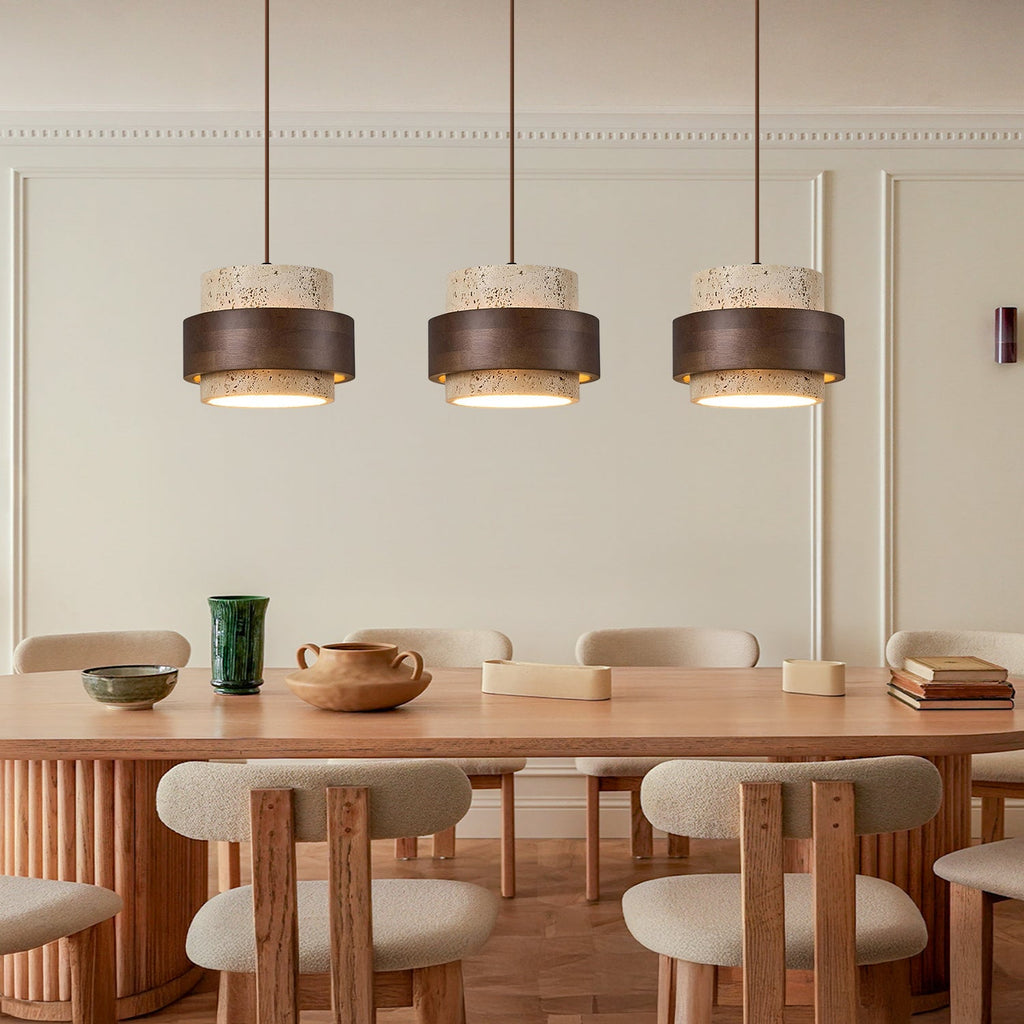 Orvina Travertine Cylinder Pendant - Japandi Stone Kitchen Island