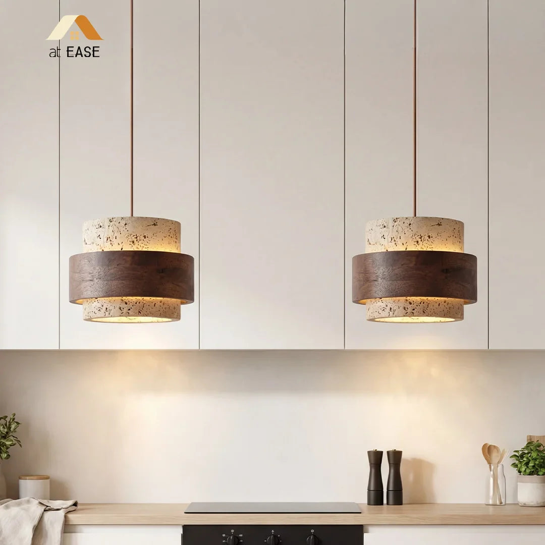 Orvina Travertine Cylinder Pendant - Japandi Stone Kitchen Island