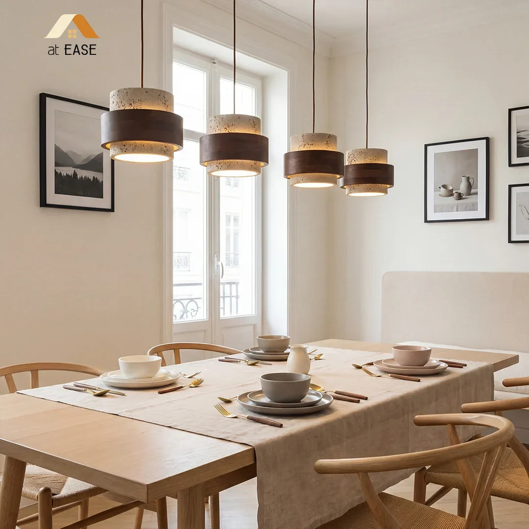 Orvina Travertine Cylinder Pendant - Japandi Stone Kitchen Island