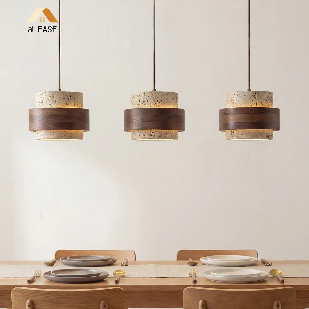 Orvina Travertine Cylinder Pendant - Japandi Stone Kitchen Island