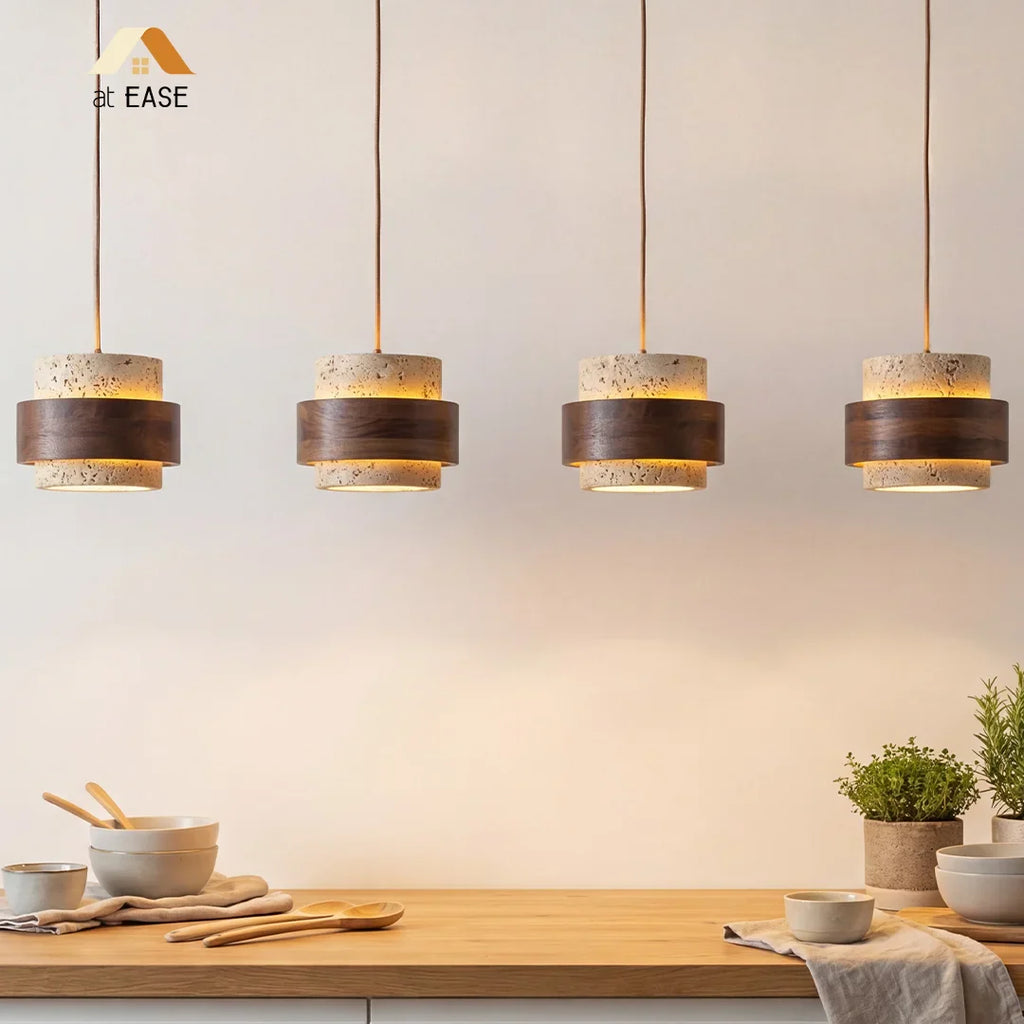 Orvina Travertine Cylinder Pendant - Japandi Stone Kitchen Island