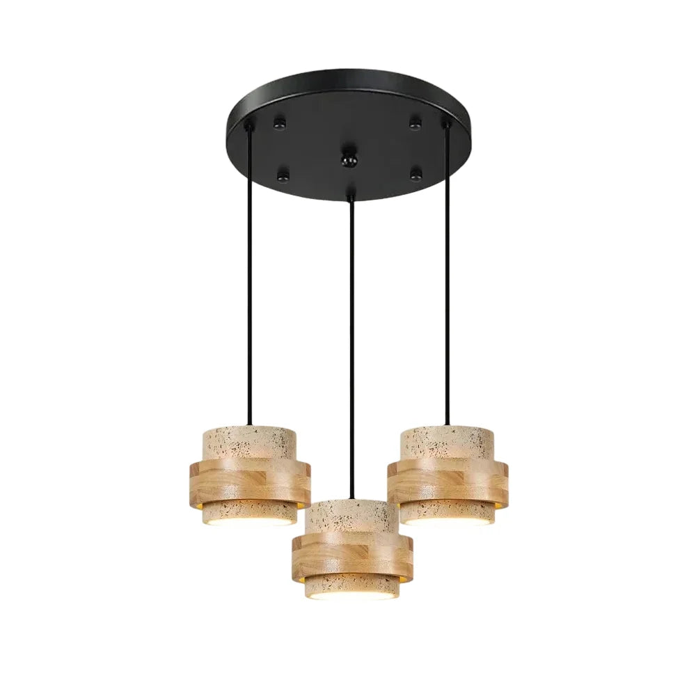Orvina Travertine Cylinder Pendant - Japandi Stone Kitchen Island
