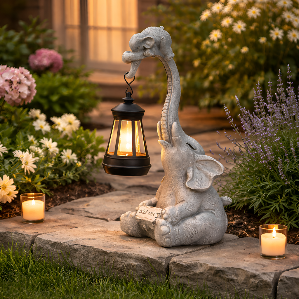 Cyrene - Solar Elephant Garden Statue Light