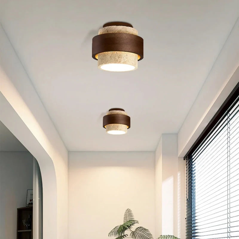 Owen Wabi-Sabi Travertine Cylindrical Ceiling Light
