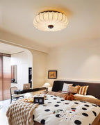 Fabric Ceiling Light Pleated Shade Lotus Wood Canopy