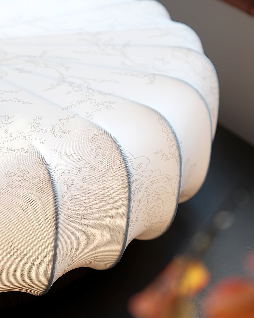Fabric Ceiling Light Pleated Shade Lotus Wood Canopy