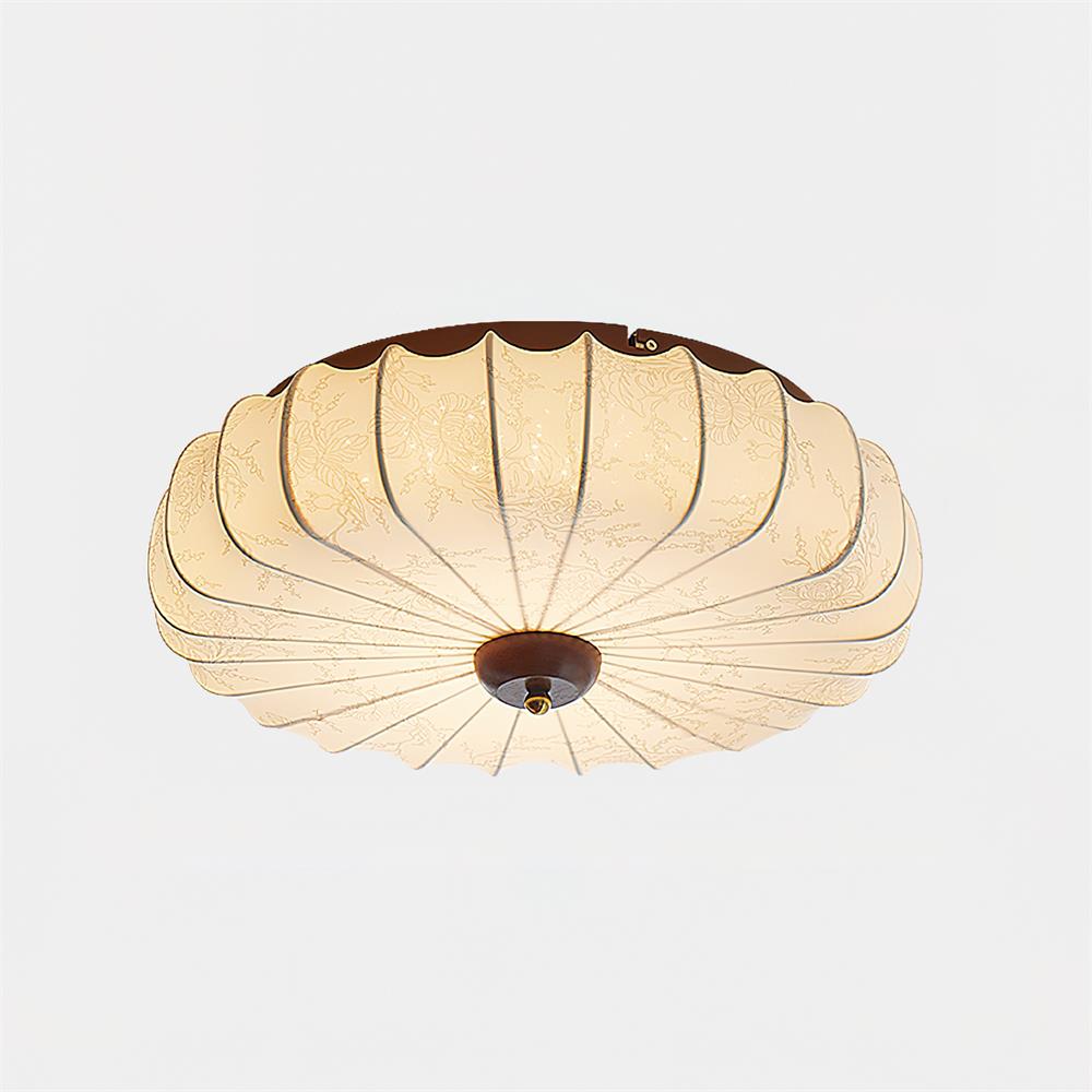 Fabric Ceiling Light Pleated Shade Lotus Wood Canopy