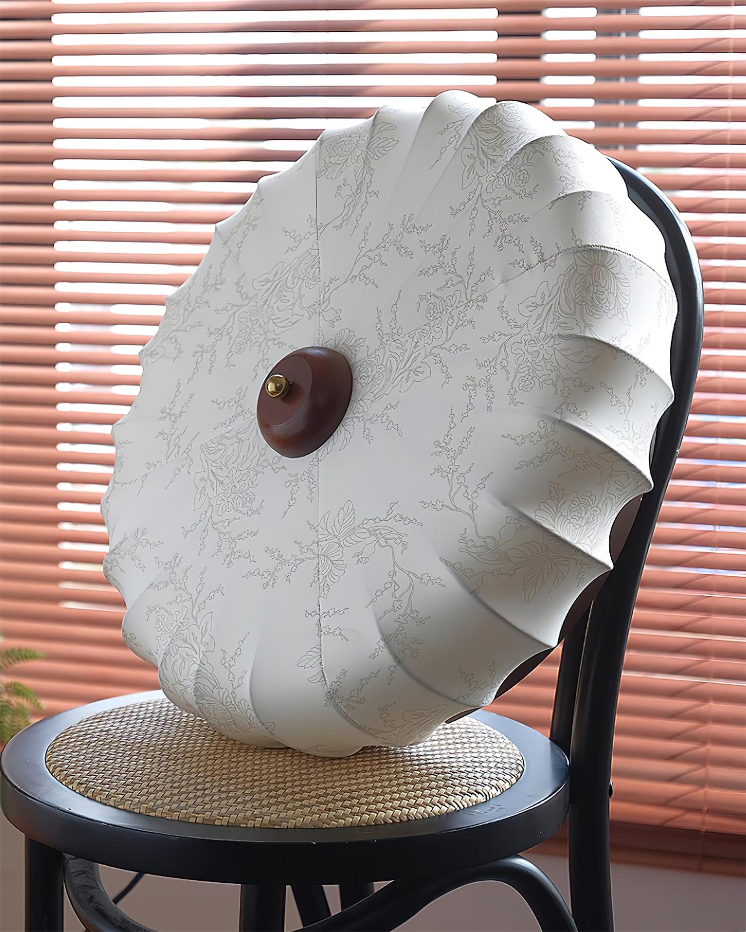 Fabric Ceiling Light Pleated Shade Lotus Wood Canopy
