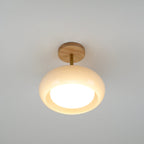 Nordic Wooden Dome Glass LED Semi-Flush Mount Ceiling Light 1-Light