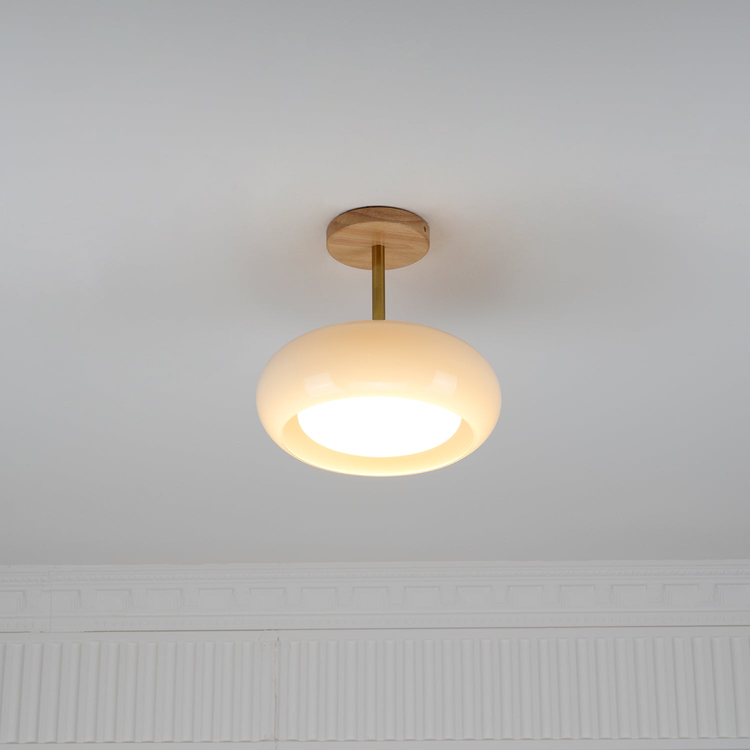 Nordic Wooden Dome Glass LED Semi-Flush Mount Ceiling Light 1-Light