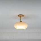 Nordic Wooden Dome Glass LED Semi-Flush Mount Ceiling Light 1-Light