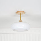 Nordic Wooden Dome Glass LED Semi-Flush Mount Ceiling Light 1-Light