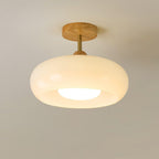 Nordic Wooden Dome Glass LED Semi-Flush Mount Ceiling Light 1-Light