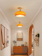 Nordic Wooden Dome Glass LED Semi-Flush Mount Ceiling Light 1-Light