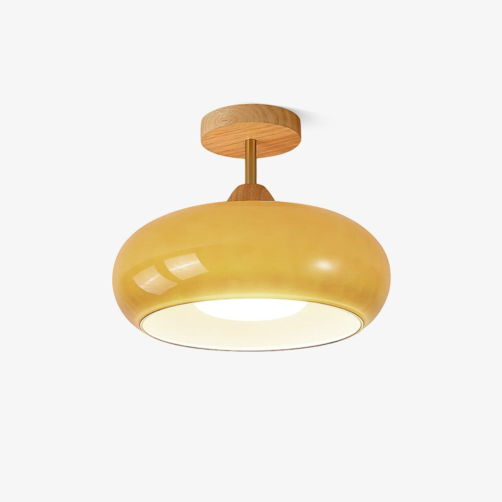 Nordic Wooden Dome Glass LED Semi-Flush Mount Ceiling Light 1-Light