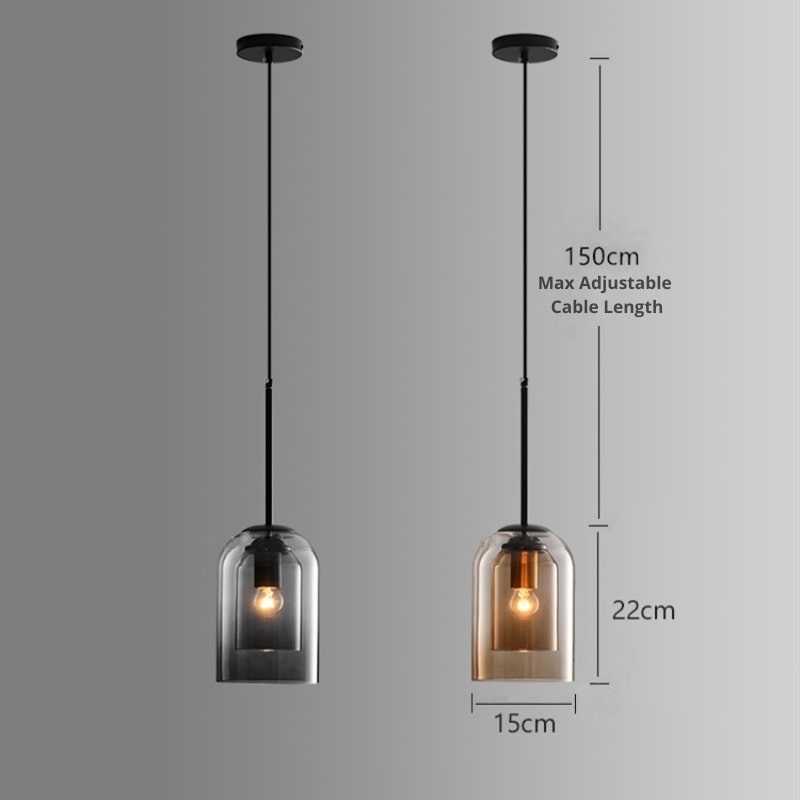 Modern Smoked Glass Cylinder Pendant 1-Light
