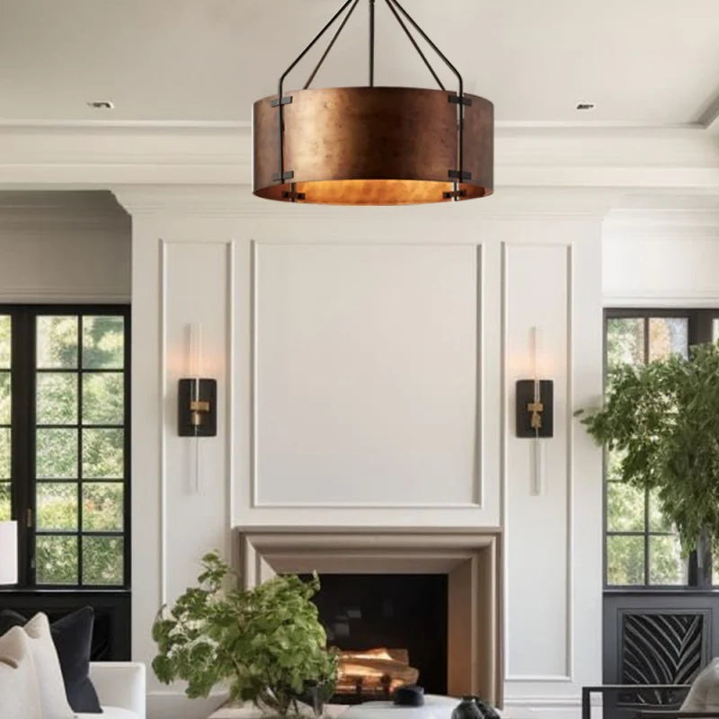Ethan Retro Industrial Bronze Drum Pendant Light
