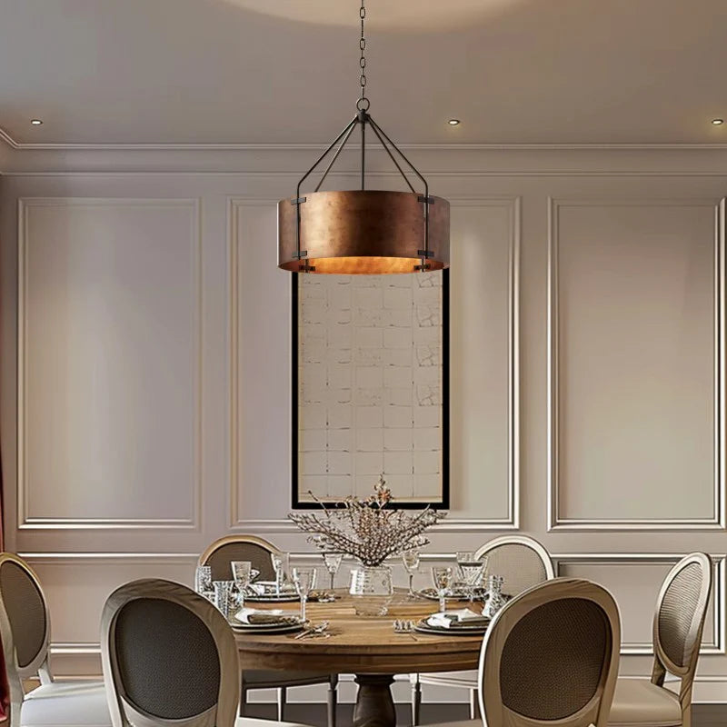 Ethan Retro Industrial Bronze Drum Pendant Light