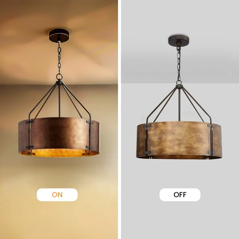 Ethan Retro Industrial Bronze Drum Pendant Light