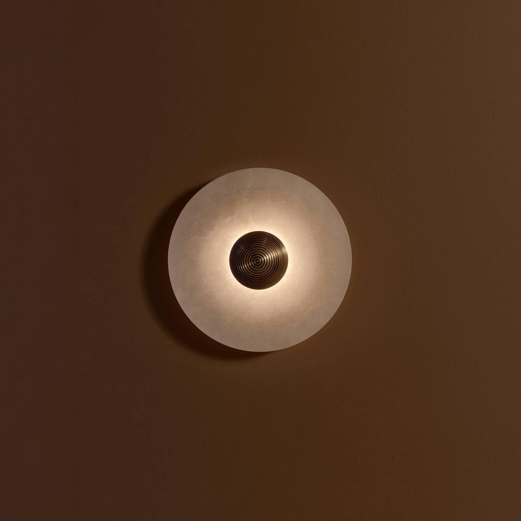 Round Wall Lamp Alabaster Fluted Brass
