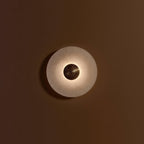 Round Wall Lamp Alabaster Fluted Brass