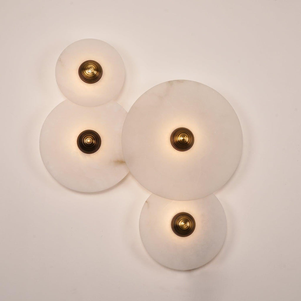 Round Wall Lamp Alabaster Fluted Brass