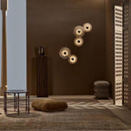 Round Wall Lamp Alabaster Fluted Brass