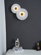 Round Wall Lamp Alabaster Fluted Brass