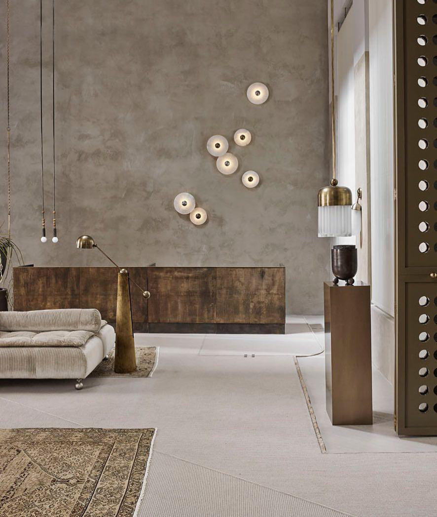 Round Wall Lamp Alabaster Fluted Brass